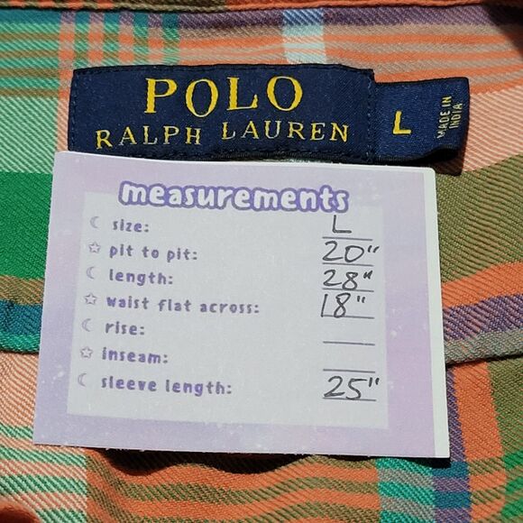 POLO RALPH LAUREN Plaid Button Down Shirt SIze L Cotton Custom Fit Colorful - Picture 3 of 9